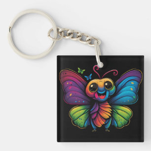 Een regenboogkleurige vlinder sleutelhanger