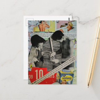 Een retro dag aan het strand collage briefkaart