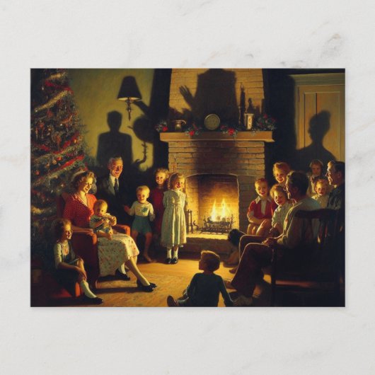 Een retro familie kerst horror briefkaart (Voorkant)