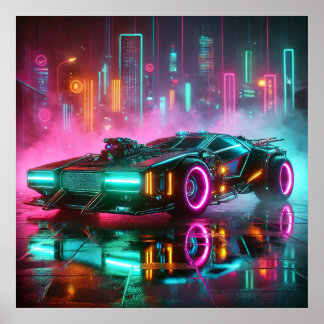 Een Retro Future Synthwave Hyper Car Poster