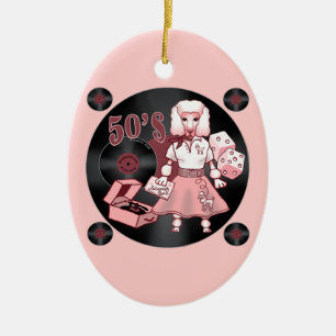 Een Retro Roze Poodle Keramisch Ornament