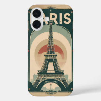 Een retro-stijl reisposter van Parijs iPhone 16 Hoesje