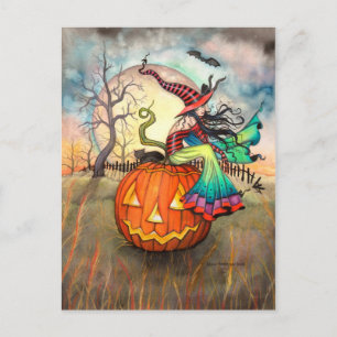 Eén Reuzenpompoen Halloween Heksenkunst Briefkaart