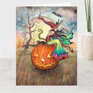 Eén Reuzenpompoen Halloween Heksenkunst Kaart