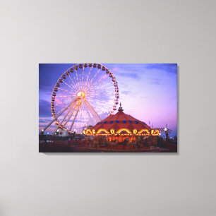 Een reuzenrad en draaimolen bij de Navy Pier in Canvas Afdruk