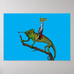 Een ridder die een kameleon in kleuren berijdt poster
