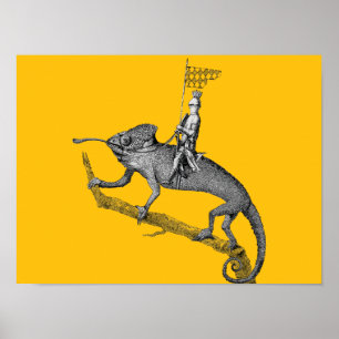 Een ridder die op een kameleon rijdt poster