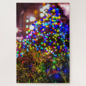 Een rij verlichte kerstbomen legpuzzel (Verticaal)