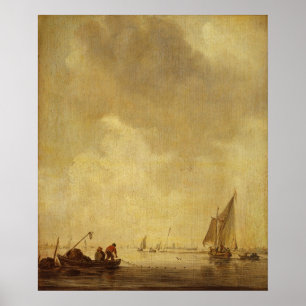 Een rivier de Scene, met vissers die een net lance Poster