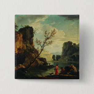 Een rivier met vissers door Joseph Vernet Vierkante Button 5,1 Cm