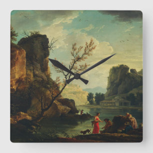 Een rivier met vissers van Joseph Vernet Vierkante Klok