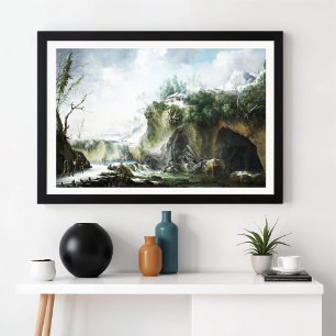Een rivierlandschap in de winter, Francesco Foschi Poster