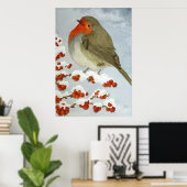 Een Robin en bessen in de sneeuw Poster (Thuiskantoor)