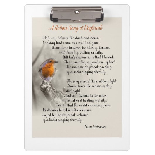 Een Robin's Song bij Daybreak - Gedicht van N. Wat Klembord (Voorkant)