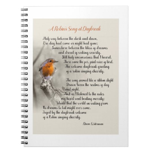 Een Robin's Song bij Daybreak - Gedicht van N. Wat Notitieboek (Voorkant)
