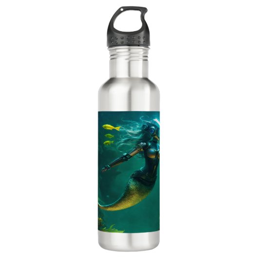 Een robotzeemeermin, in de bodem van het Zee Waterfles (Voorkant)