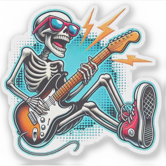 Een rockster skelet sticker (Voorkant)