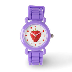 Een rode aardbei vet rode cijfers Kinder horloge