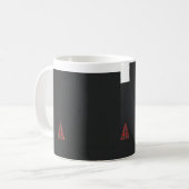 Een rode en beige sjaal met een afbeelding van een koffiemok (Voorkant links)