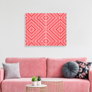 Een rode en witte achtergrond met een diamantpatro canvas afdruk