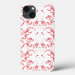 Een rode en witte achtergrond met een patroon iPhone 13 hoesje