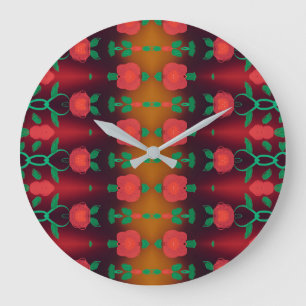 Een rode, Floral ontworpen klok met zwart