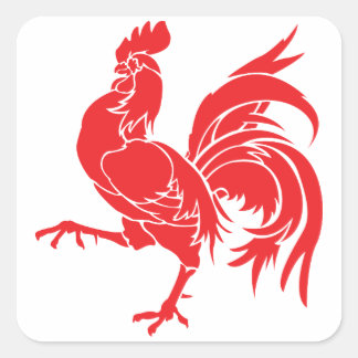Een rode haan vierkante sticker