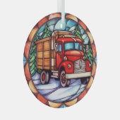 Een rode kerstwagen Glas in lood Glas Ornament (Voorkant Rechts)