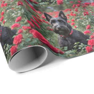 Een rode roos voor de zwarte Schotse terriër Cadeaupapier