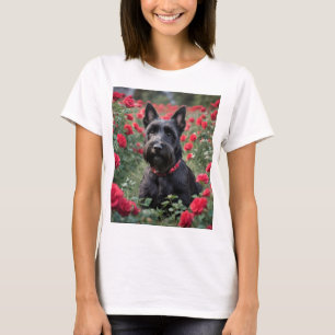 "Een rode roos voor de zwarte Schotse terriër" T-shirt
