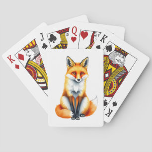 Een rode vos die zit pokerkaarten