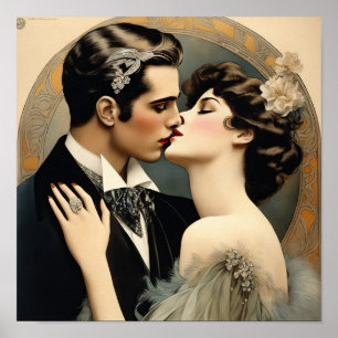 Een romantische kus bedwelmen poster