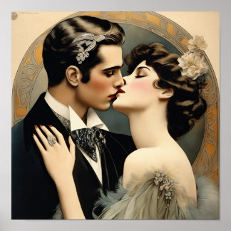 Een romantische kus bedwelmen poster