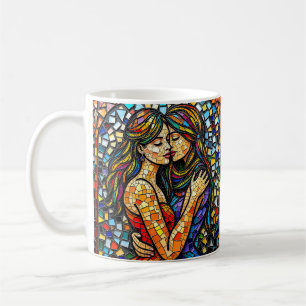 Een romantische omhelzing Mozaïek Vrouwen AI Art Koffiemok