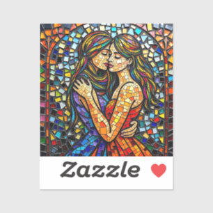 Een romantische omhelzing Mozaïek Vrouwen AI Art Sticker