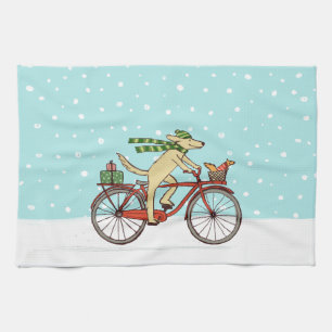 Een ronddraaiende fiets met kerstfeestdag theedoek