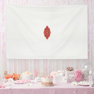 Een rood en bruin ontwerp op een witte achtergrond spandoek