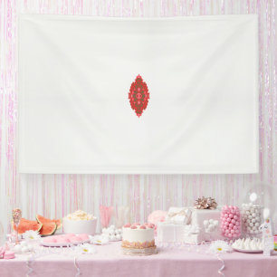 Een rood en bruin ontwerp op een witte achtergrond spandoek
