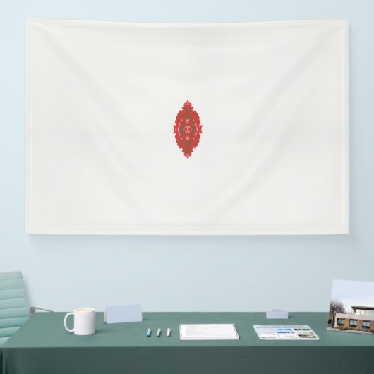 Een rood en bruin ontwerp op een witte achtergrond spandoek (Beurs)