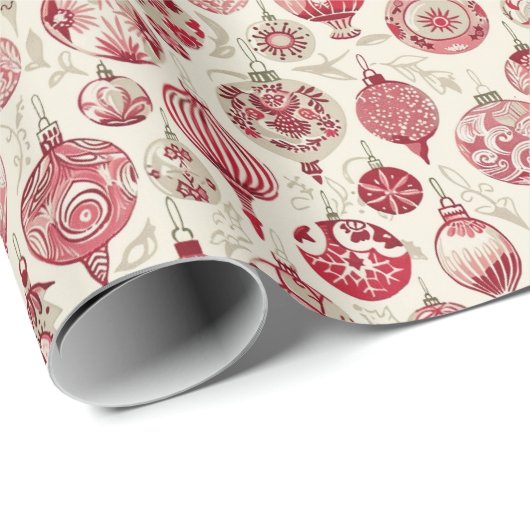 Een rood en crème kerstversiering patroon cadeaupapier (Rol Hoek)