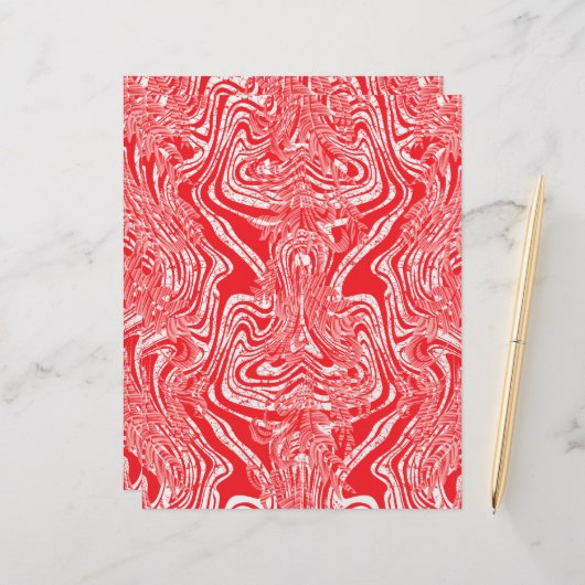 Een rood-wit afbeelding van een patroon op een wit (Voorkant / Achterkant in situ)