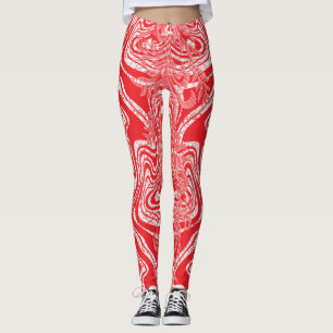 Een rood-wit afbeelding van een patroon op een wit leggings