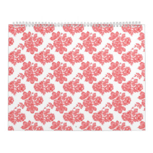 Een rood-wit bloempatroon op een witte achtergrond kalender