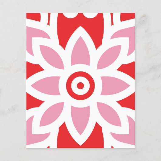 Een rood-wit patroon met een bloem erop flyer (Voorkant)
