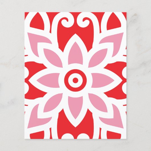 Een rood-wit patroon met een bloem erop flyer (Voorkant)