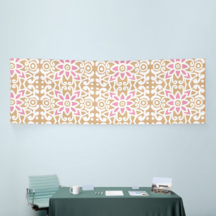 Een rood-wit patroonbeeld met een diamant spandoek