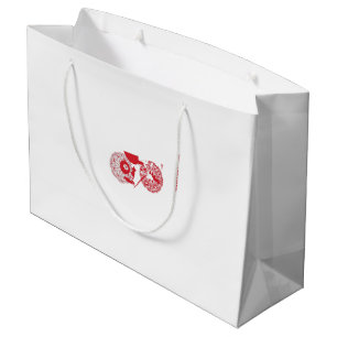 Een rood-witte tekening van een bloem groot cadeauzakje