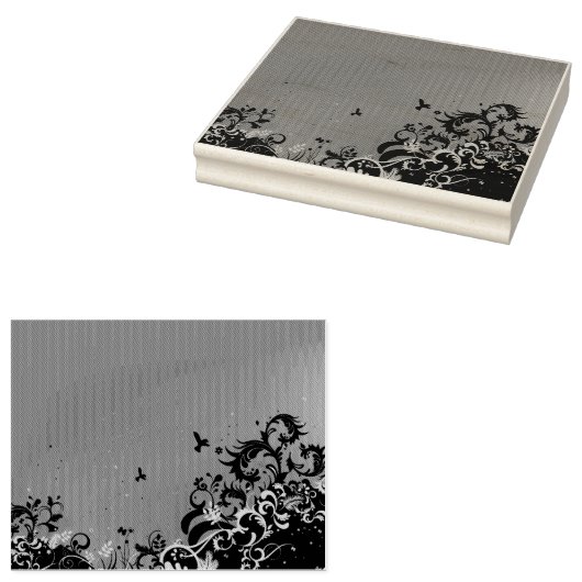 Een roze achtergrond met zwarte en witte werveling 	rubberstempel (Gestempeld)