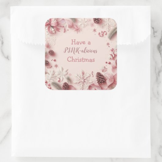 Een roze-alicieuze kerst vierkante sticker (Tas)