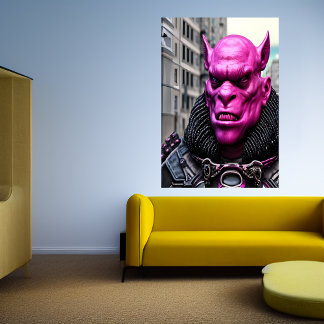 Een roze buitenaardse ork in de stad | AI Art Post Poster